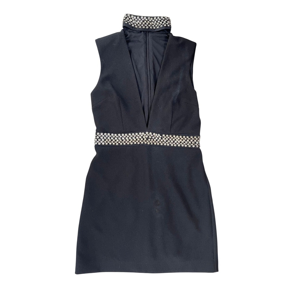 Topshop Black Sleeveless Embellished Jewel Collar Mini Shift size 8 Dress